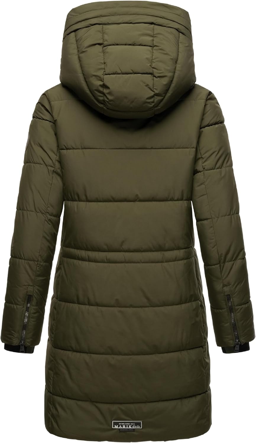 MARIKOO Damen Wintermantel Warmer Steppmantel lang mit Kapuze Karumikoo XVI XS-3XL M Dark Olive, M D