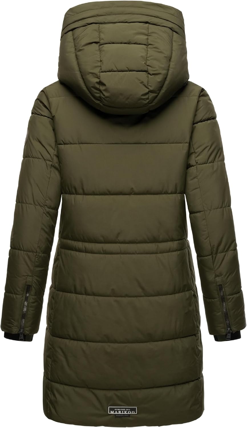 MARIKOO Damen Wintermantel Warmer Steppmantel lang mit Kapuze Karumikoo XVI XS-3XL L Dark Olive, L D