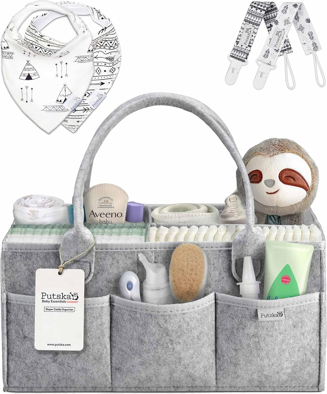 PUTSKA Windelorganizer Baby Windelcaddy Filztasche tragbar mit verstellbaren Fächern | Ultra Mobile