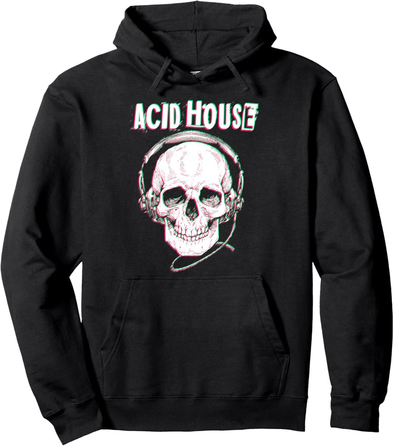 Acid House Verschwommener Schädel mit Kopfhörer Rave Techno Pullover Hoodie