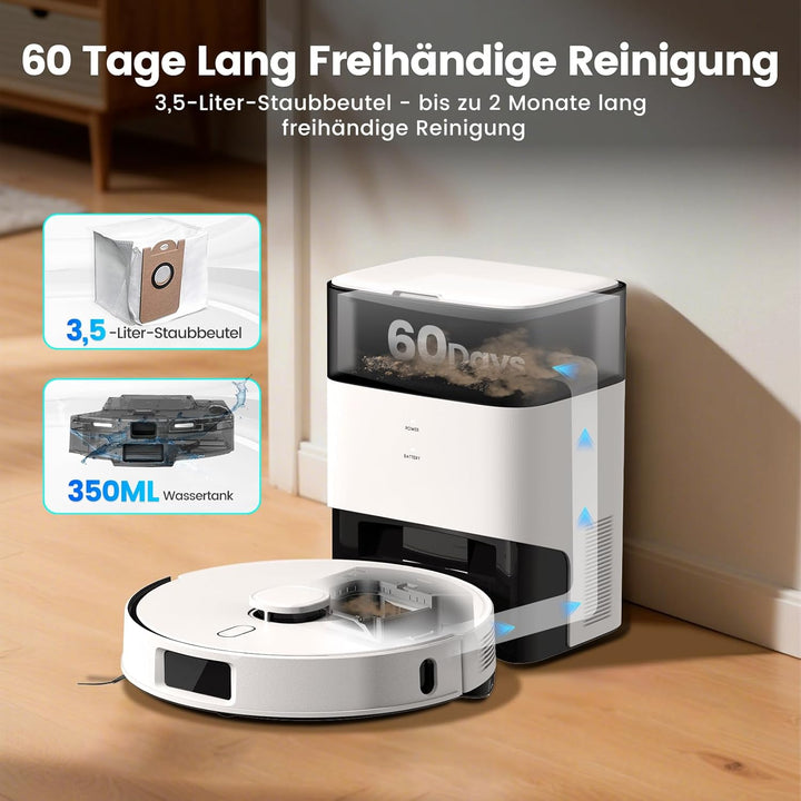 FIXR Saugroboter mit Wischfunktion, Staubsauger Roboter mit Absaugstation 3.5L, 12000Pa Saugkraft, R