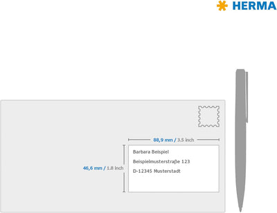 HERMA 10304 Universal Etiketten ablösbar, 100 Blatt, 88,9 x 46,6 mm, 12 Stück pro A4 Bogen, 1200 Auf