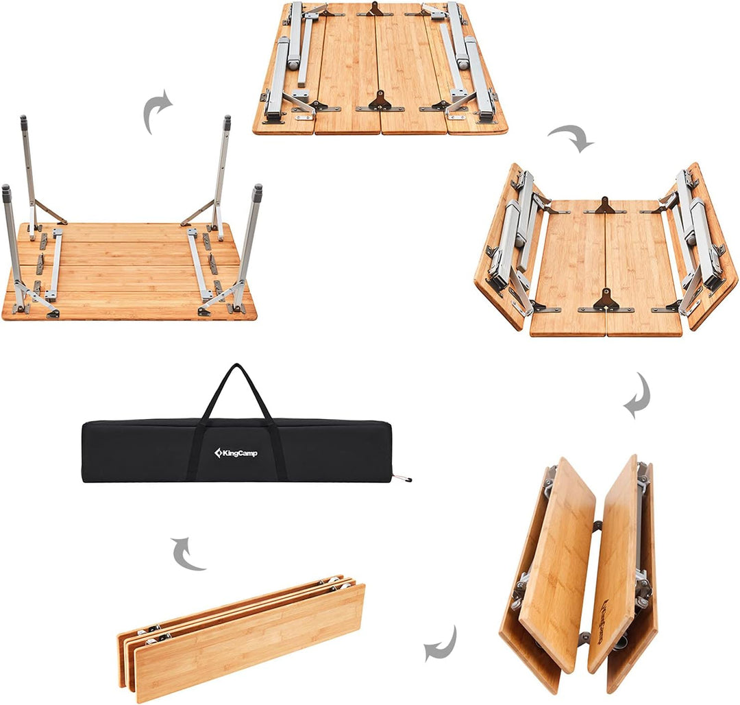 KingCamp Bambus Falt Tisch Camping Klapptisch Garten Alu Holz 3Höhen Verstellbar