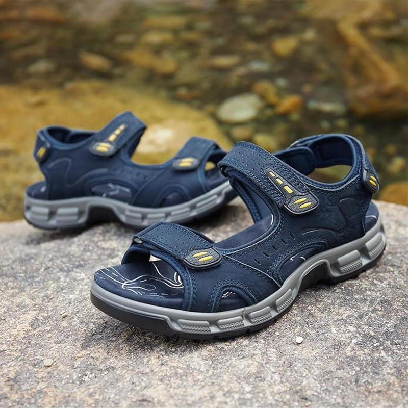 OutPro Herren Ledersandalen Outdoor Sports Sandalen Waterproof Wandersandalen Klettverschluss Offene