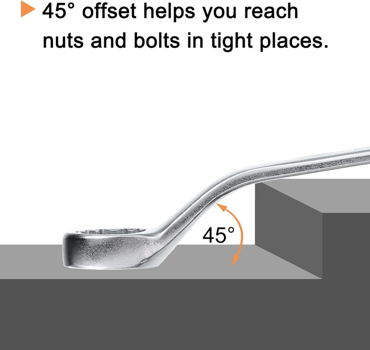 QUARKZMAN 2 Stück 45 Grad Offset Doppel-Ringschlüssel 17 mm x 19 mm, 12-Punkt-Metrischer CR-V-Doppel
