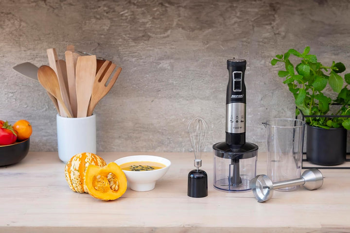 MPM MBL-34M Stabmixer Set 1500W - Pürierstab mit Behälter, 9 Geschwindigkeitsstufen, Edelstahlgehäus