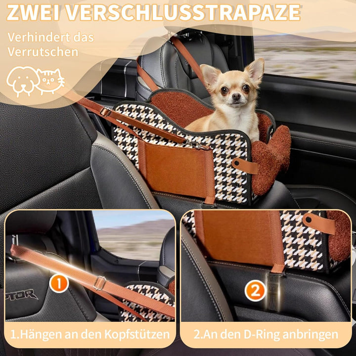 Hunde Autositz für Kleine Hunde & Katzen - Sicher auf Rücksitz, Beifahrersitz & Mittelkonsole mit Do