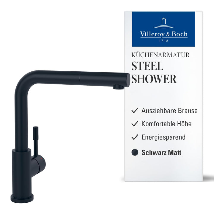 Villeroy &amp; Boch Steel Shower Küchenarmatur, Höhe 270 mm – Schwarz Matt