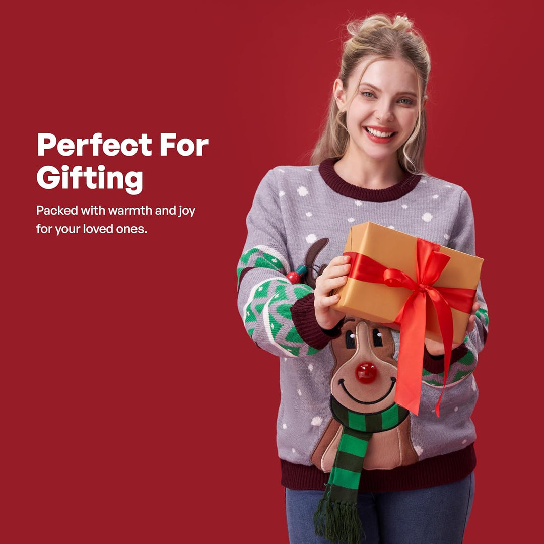 JOYIN Damen LED Beleuchtete Rentier Hässliche Weihnachtspullover Damen mit Integrierten Leuchtmittel