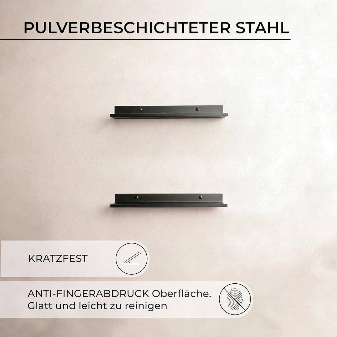 MILUKA Wandregal Schwarz aus Metall | 2er Set Schweberegale Schwarz 35 cm | Badezimmer Regal Wand |