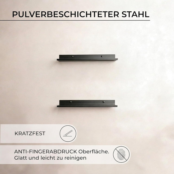 MILUKA Wandregal Schwarz aus Metall | 2er Set Schweberegale Schwarz 35 cm | Badezimmer Regal Wand |