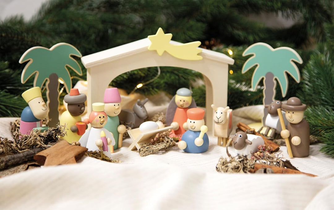 Small Foot Spielset Holzkrippe Weihnachtsgeschichte, Weihnachtsdeko und Spielset, mit detailreichen