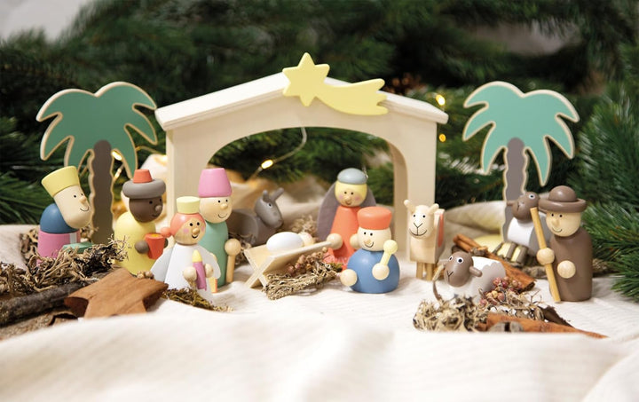 Small Foot Spielset Holzkrippe Weihnachtsgeschichte, Weihnachtsdeko und Spielset, mit detailreichen