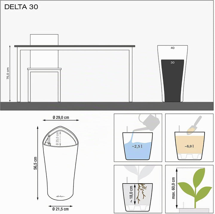 LECHUZA DELTA Premium 30 weiss hochglanz 15500 Weiss Hochglanz 29x29x56.5 cm Single, Weiss Hochglanz