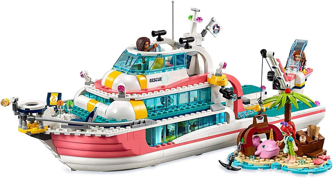 LEGO 41381 Friends Boot für Rettungsaktionen und Legoinsel, Spielzeug für Kinder mit den Minipuppen