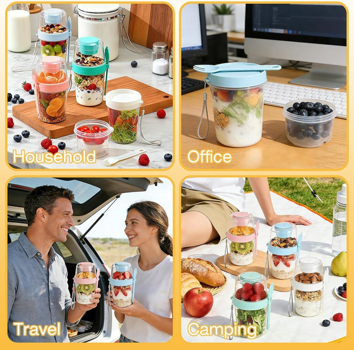 VITEVER 4er-Pack 27 oz wiederverwendbare Joghurt-Parfait-Becher mit Deckel und Löffel, Müsli-Parfait