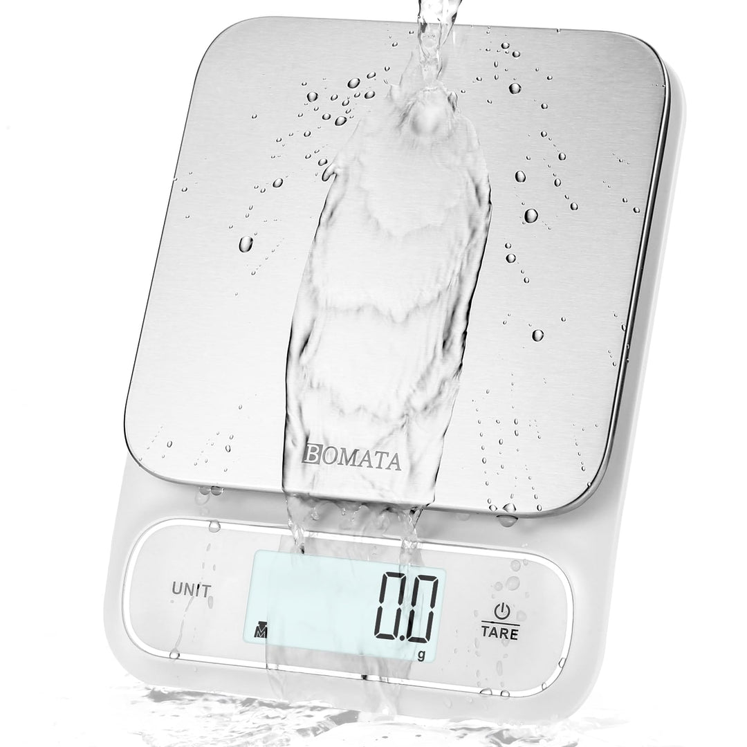 BOMATA Wasserdichte IPX6 Küchenwaage, 0,1g hohe Präzision, 5kg, digitale Waage mit Hintergrundbeleuc