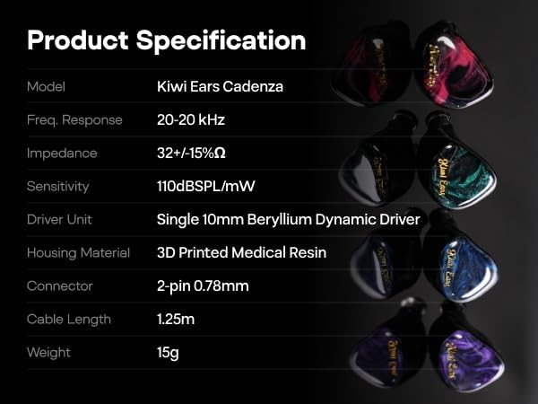 LINSOUL Kiwi Ears Cadenza 10mm Beryllium Dynamic Driver IEM 3D Printed with Detachable Interchangeab