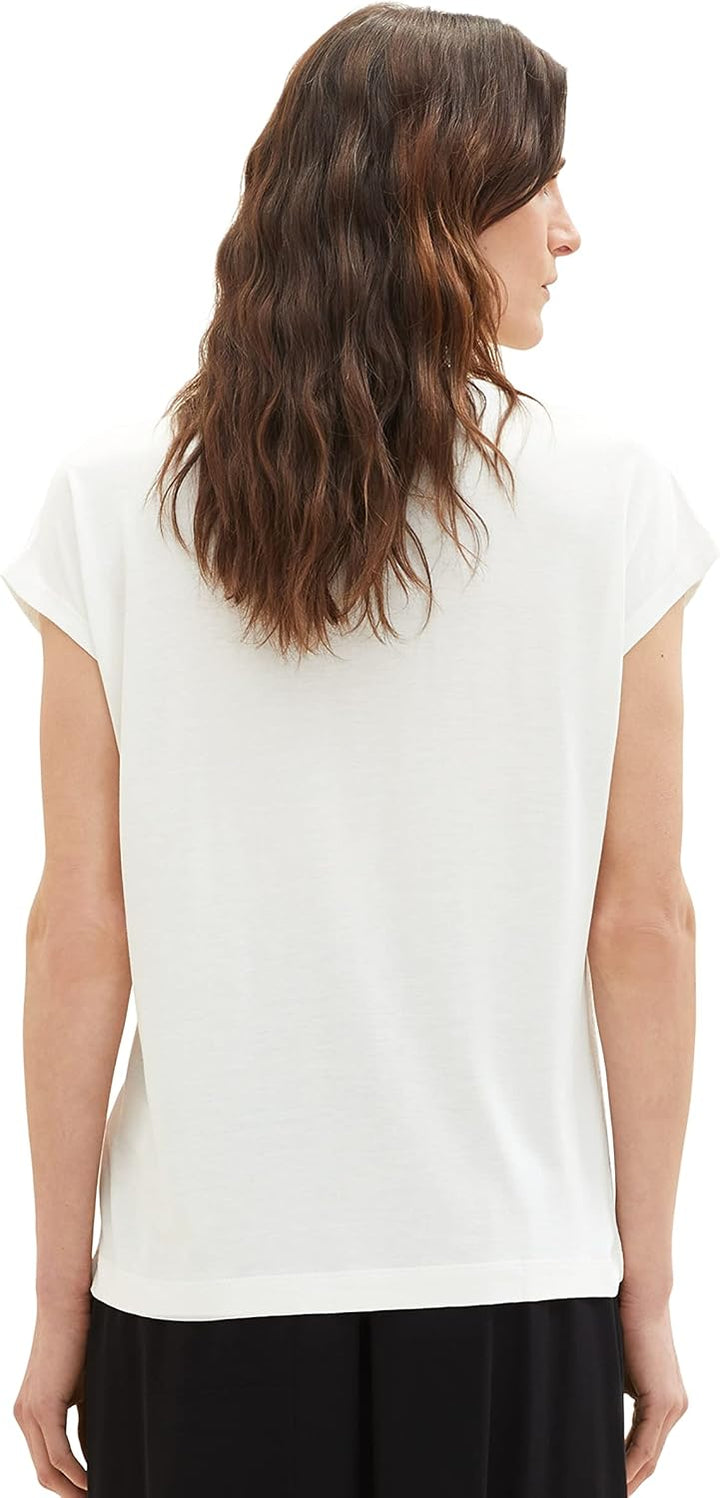 TOM TAILOR Damen Basic T-Shirt im Material-Mix, XXL 10315 - Whisper White