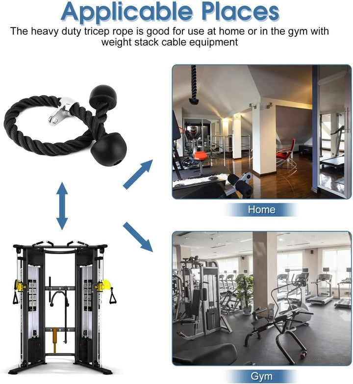 Wakects Trizeps Trainingsgerät, Trizepseil Pull Down Widerstandsseil, Fitness Tricepseil, Schwarz, 7