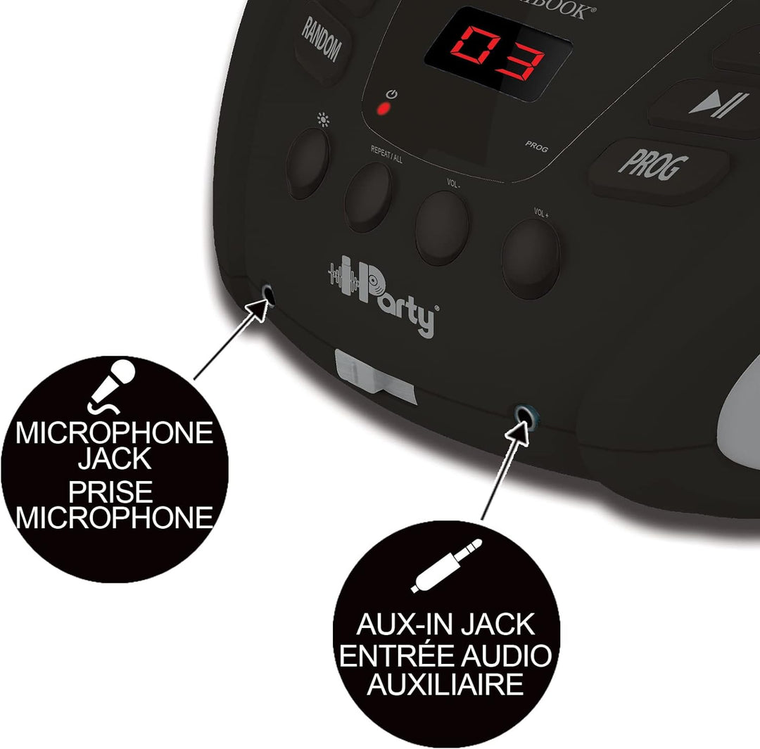 iParty- Bluetooth-CD-Player für Kinder - Tragbar, Lichteffekte, Mikrofonbuchse, Aux-In, Akku oder Ne