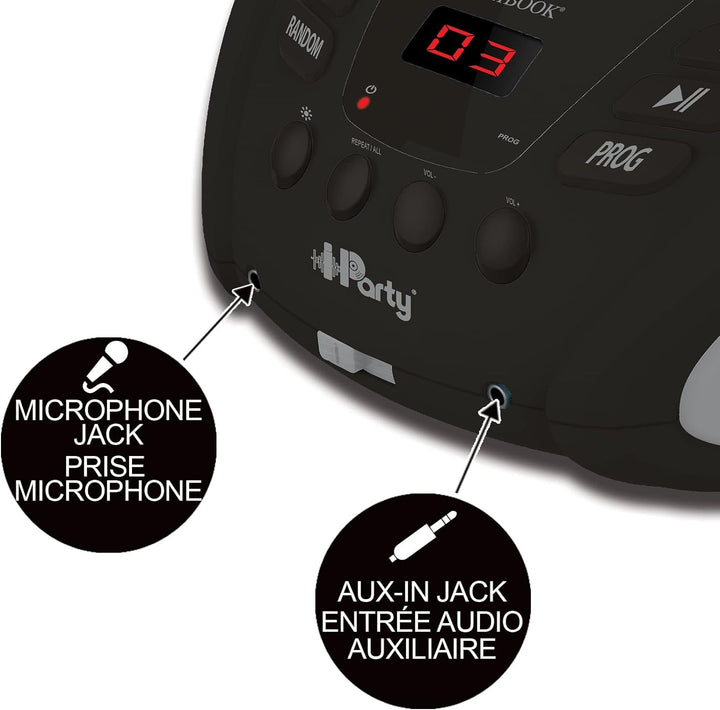 iParty- Bluetooth-CD-Player für Kinder - Tragbar, Lichteffekte, Mikrofonbuchse, Aux-In, Akku oder Ne