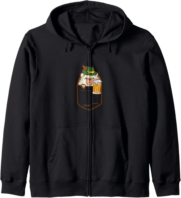 Pocket Deutsch Igel Oktoberfest Bayerisches Tier Männer Frauen Kapuzenjacke
