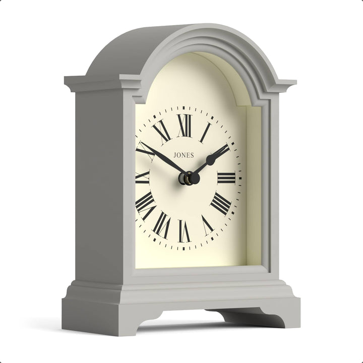 JONES CLOCKS® Bistro kaminuhr | Klassisches Design Einer kutschenuhr mit gebogenem Bogen | Grau | Ze