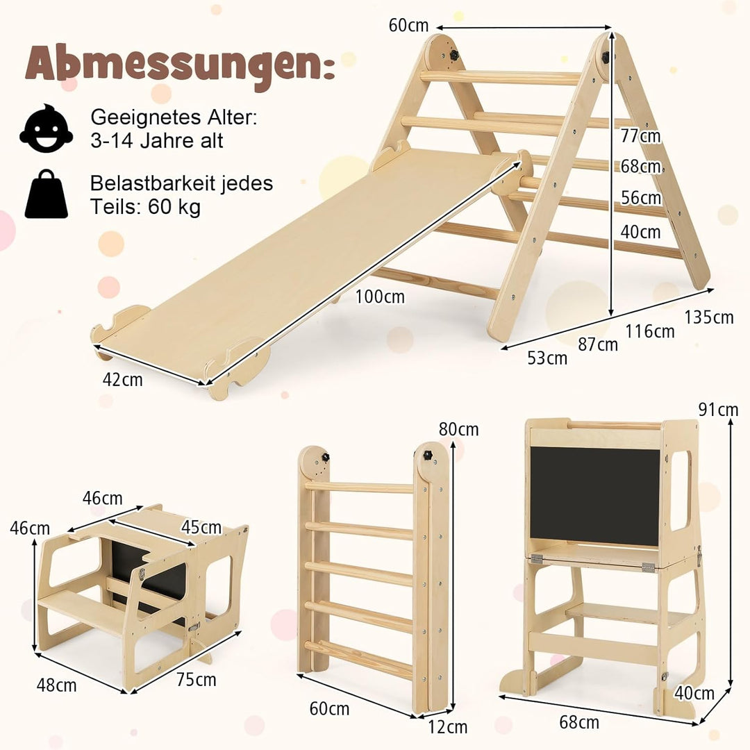 COSTWAY Kletterdreieck mit Rutsche, 7 in 1 Klettergerüst Indoor für Kinder ab 3 Jahren, inkl. Klette