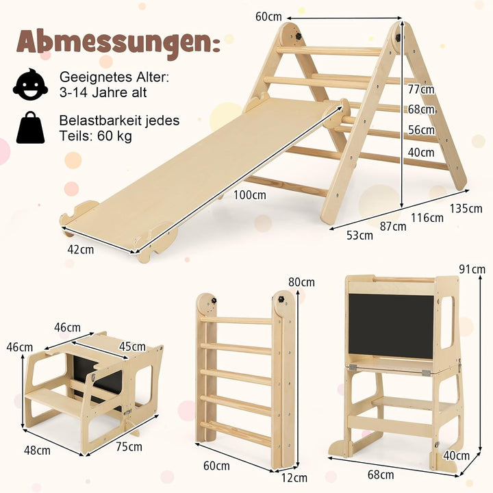 COSTWAY Kletterdreieck mit Rutsche, 7 in 1 Klettergerüst Indoor für Kinder ab 3 Jahren, inkl. Klette