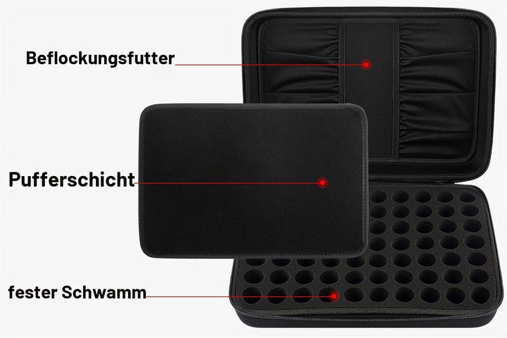 70 Ätherische Öle Tragekoffer Tasche Hält 5ml 10ml 15ml Flaschen mit Hartschale Aussen und Schaumsto