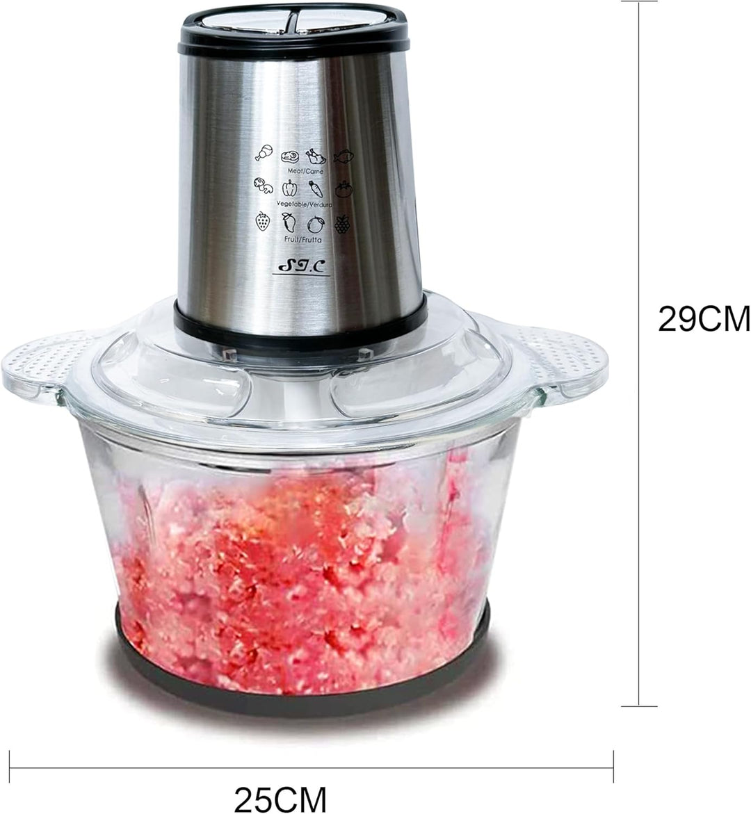 Zerkleinerer Küche Elektrisch 2,5 l aus Glas – 300 W, 4 Edelstahlklingen, 2 Geschwindigkeitsstufen,