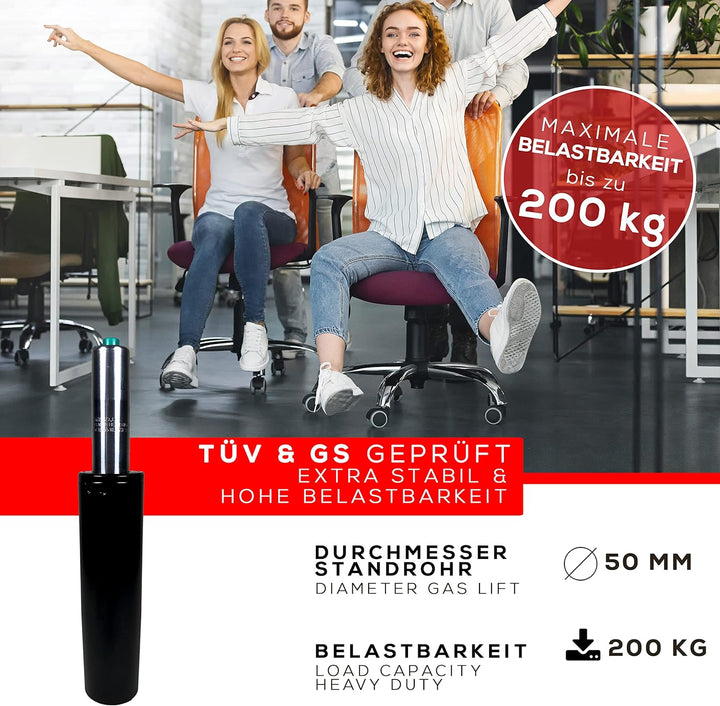 MYNEEED Gasfeder für Bürostuhl - Gasdruckfeder Belastbar bis 200 kg - Gasdruckdämpfer für Drehstuhl,
