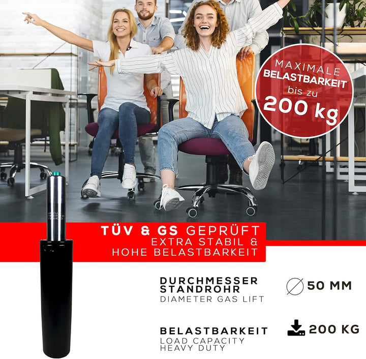 MYNEEED Gasfeder für Bürostuhl - Gasdruckfeder Belastbar bis 200 kg - Gasdruckdämpfer für Drehstuhl,