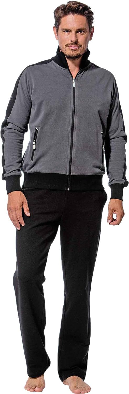 Morgenstern Hausanzug Herren Set Trainingsanzug Freizeitanzug Baumwolle 2-teilig langarm Jacke lange