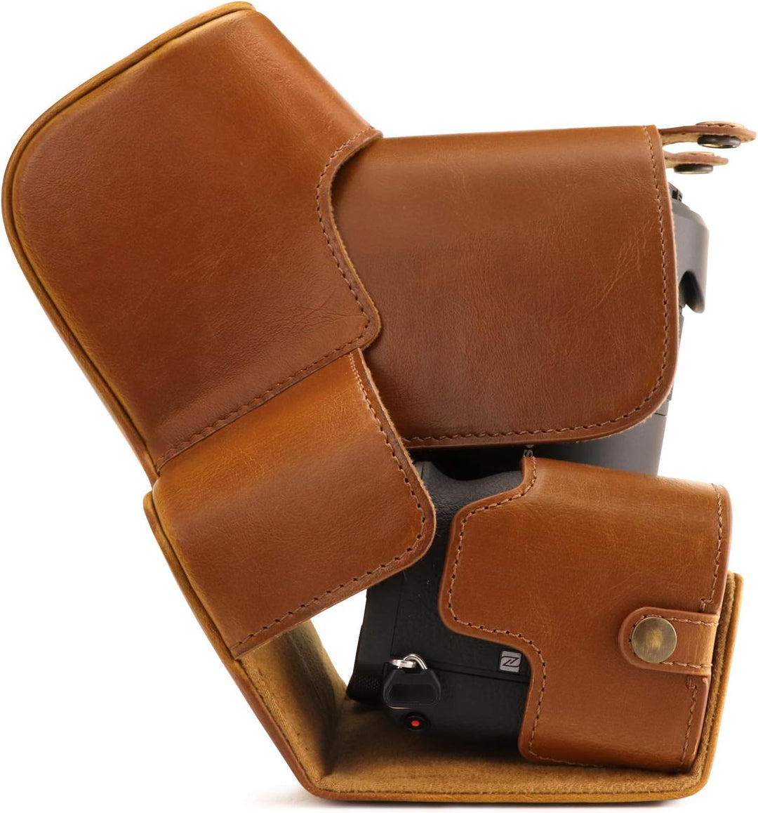 MegaGear MG1806 Ever Ready Kameratasche aus Leder, kompatibel mit Sony Alpha A6600 (18-135 mm), Hell