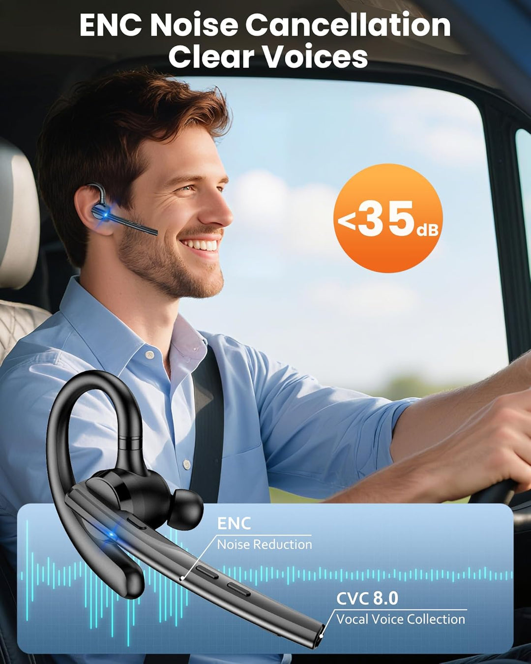 New Bee Bluetooth Headset mit 72h Spielzeit Bluetooth V5.1 Freisprech Headset Handy mit LED Ladecase