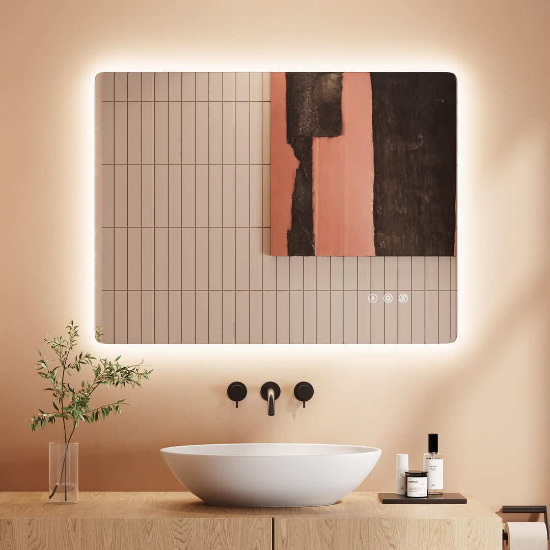 Dripex Badezimmerspiegel Led Badspiegel, Rechteckig, Touch-Schalter, Dimmbar, 3 Lichtfarbe Einstellb