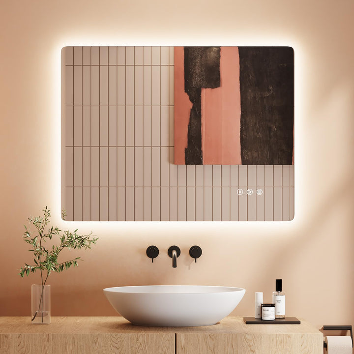 Dripex Badezimmerspiegel Led Badspiegel, Rechteckig, Touch-Schalter, Dimmbar, 3 Lichtfarbe Einstellb