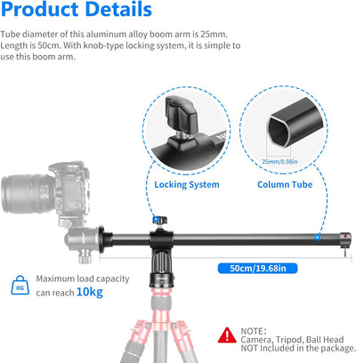 Neewer Stativ Ausleger Arm, 19.7" Horizontaler Stativverlängerungsarm mit Mittelsäule drehbar 360° S