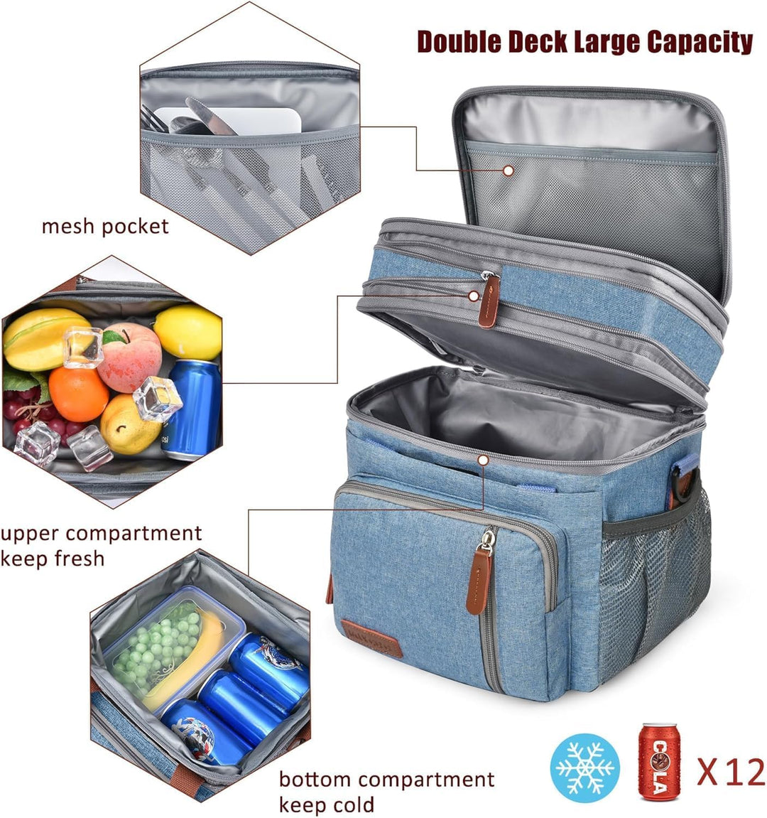MIYCOO Kühltasche Lunchtasche für Männer und Frauen - Doppeldecker Lunchtasche, Mittagessen Tasche -