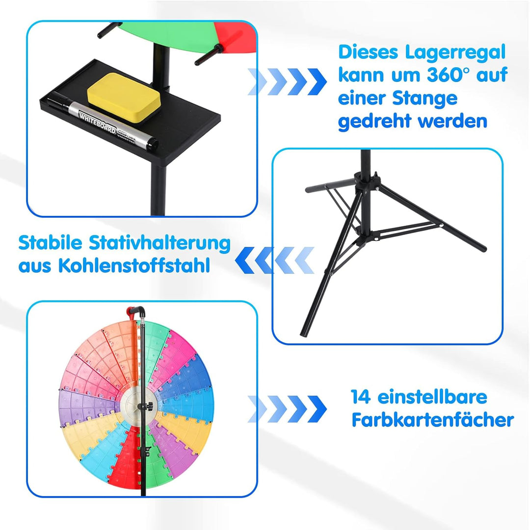 Glücksrad zum Drehen 61cm, 100-165cm Höhenverstellbar Glücksrad zum Selbstgestalten mit 14 Steckplät