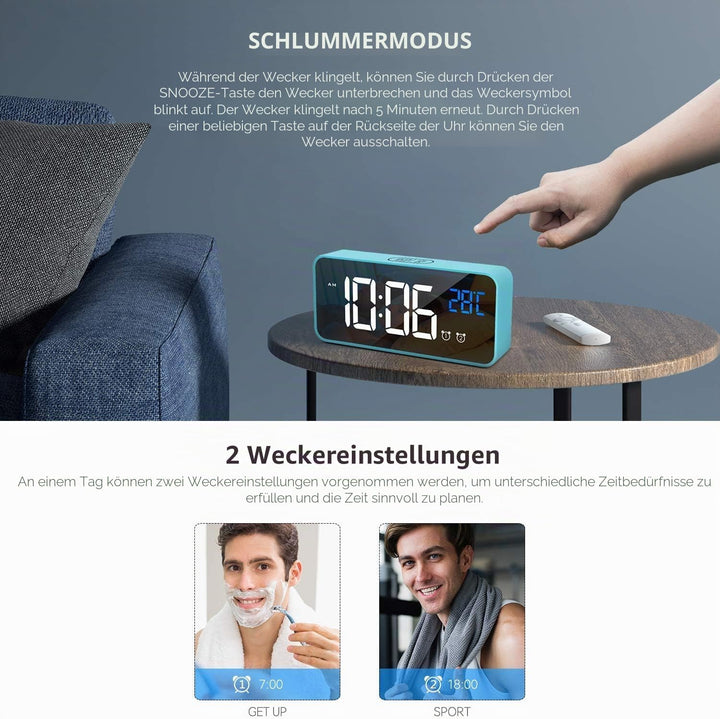 HOMVILLA Wecker, Wecker Digital mit Grosse LED Temperaturanzeige, Digitaler Wecker mit Dual Alarm, S