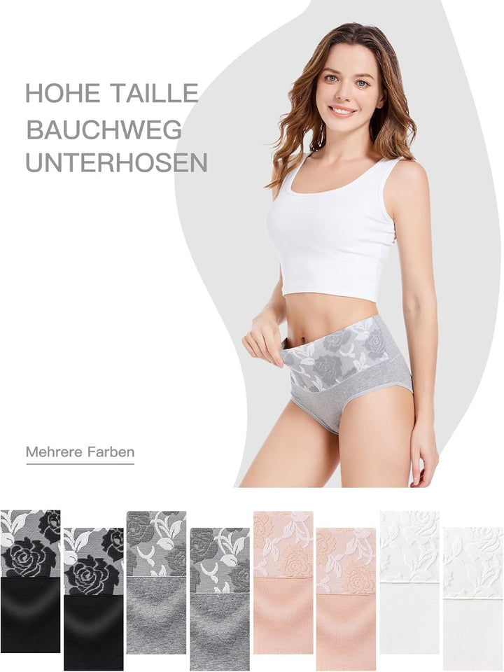 HAVVIS Unterhosen Damen Stretch Baumwolle Hohe Taille Slips Weich Atmungsaktiv Bequeme Unterwäsche M