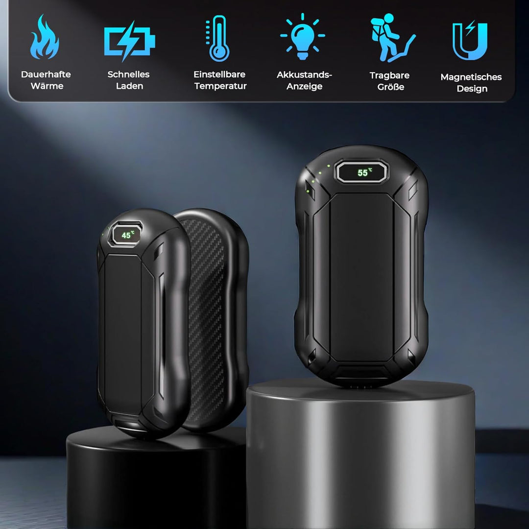2er-Pack 6000mAh aufladbare Handwärmer, 3-stufige verstellbare Temperatur, Taschengrösse, Ideal für