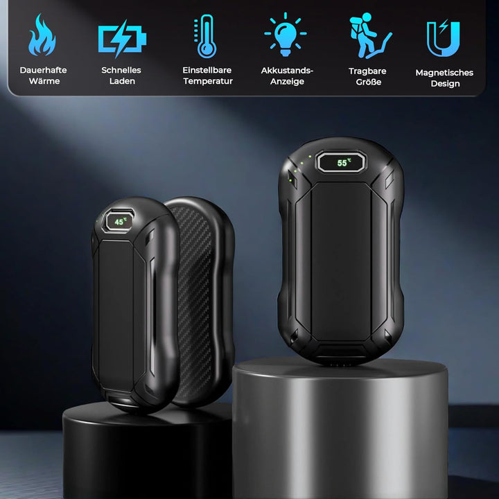 2er-Pack 6000mAh aufladbare Handwärmer, 3-stufige verstellbare Temperatur, Taschengrösse, Ideal für