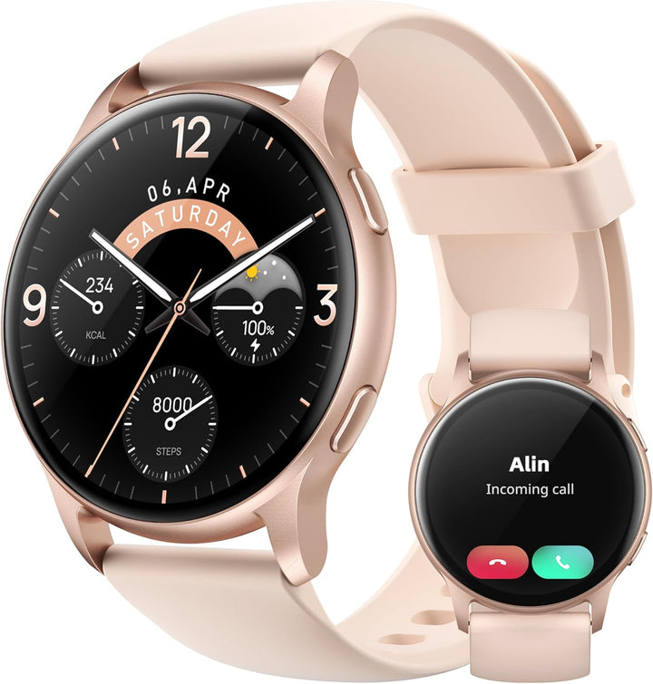 Smartwatch Damen mit Telefonfunktion, 5ATM Wasserdicht Schwimmuhr, 44 mm Fitnessuhr Damen mit 100+ S