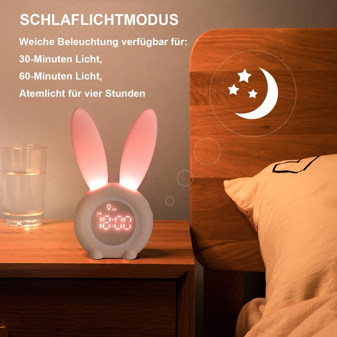 Baby Kinder Lichtwecker Hasenwecker Hasen Wecker Uhr Rabbit Alarm Clock Wake Up Light Nachttischlamp