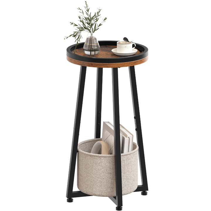 HOOBRO Beistelltisch rund, Kleiner Nachttisch, Sofatisch modern, Couchtisch mit erhöhtem Rand und be