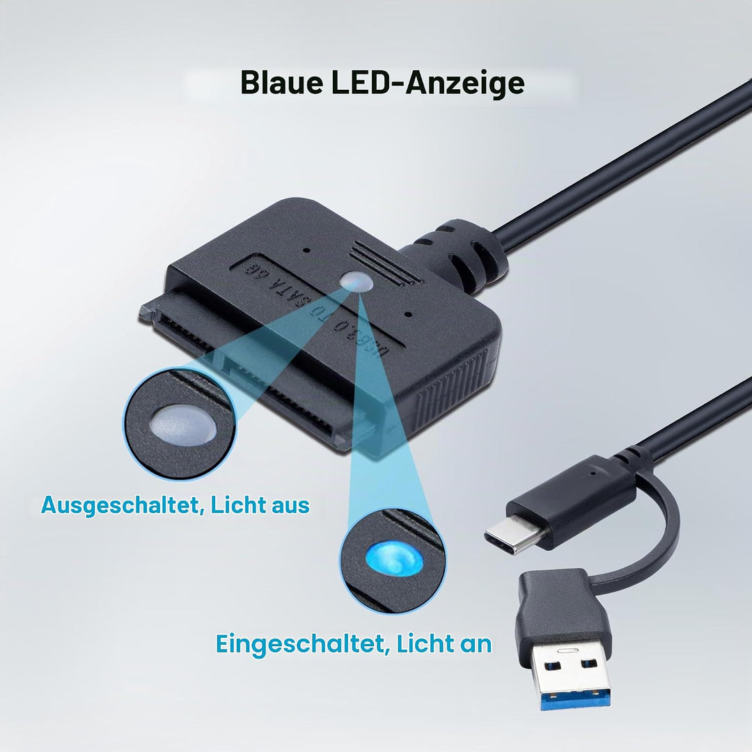 USB SATA Adapter mit 30-W Netzteil, 2-in-1 Type C/USB 3.0 auf SATA Festplatten Adapter 5Gbps unterst
